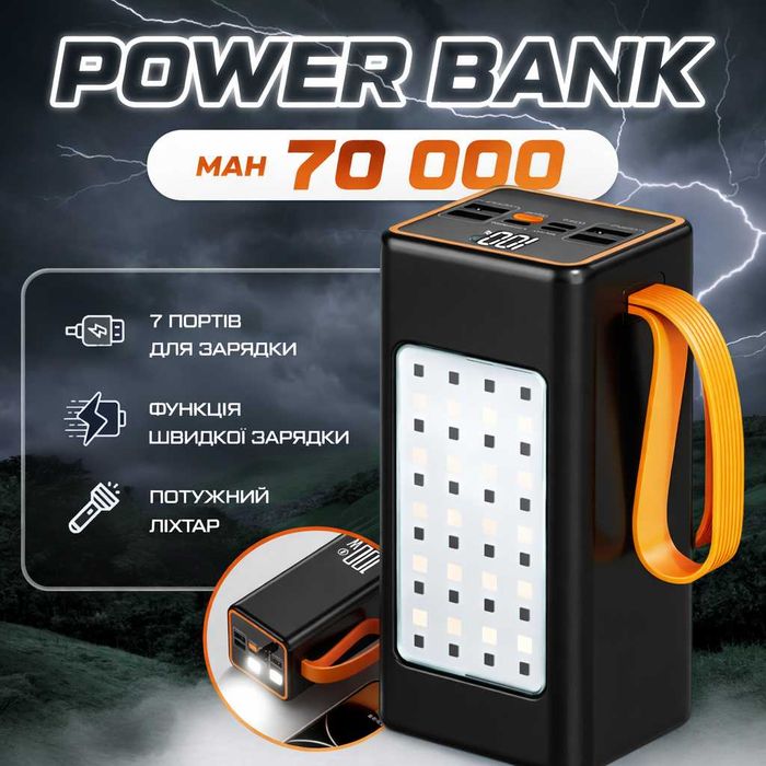 ‼️Потужний павербанк 70000 mAh, LED‑ліхтар, павербанк, Power Bank PD2