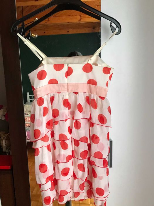 Dziewczęca sukienka na ramiączkach w czerwone kropki wesele bal