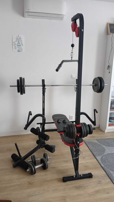 Siłownia domowa ławeczka hantle talerze