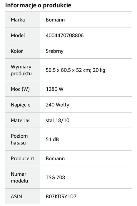 Zmywarka do naczyń Bomann TSG 708
