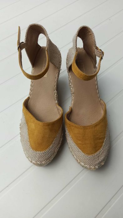 Żółte espadryle lniane sandały 41