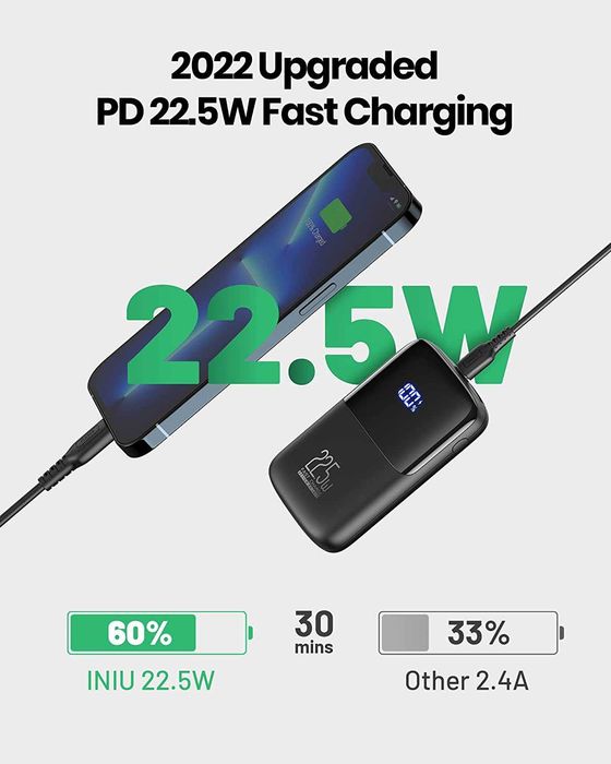 Iniu BI-B61 Powerbank 2x USB 10000mAh 22,5W LCD QC4.0 PD3.0 2 sztuki