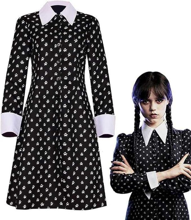 sukienka wednesday addams przebranie we wzorki kostium strój roz 130