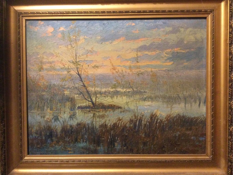 Julia Rusiecka,Rozlewisko Wisły k/Kazimierza Dolnego,olej na płótnie.