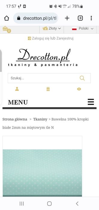 Zasłony miętowe w 2mm białe groszki dziecięce