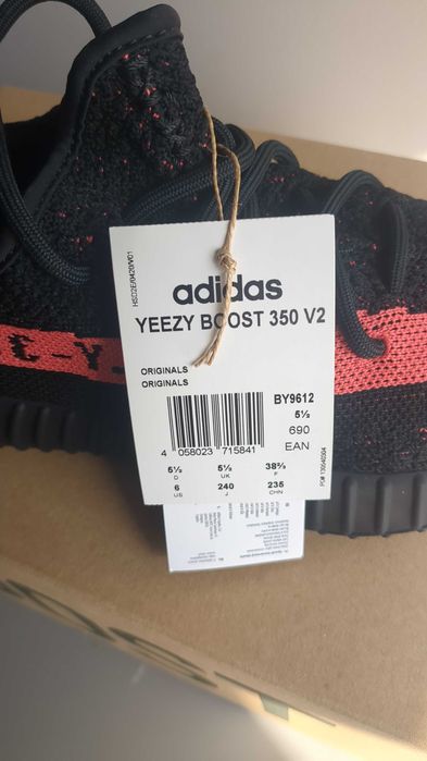Oryginalne buty Yeezy 350v2 - Core Black Red Bred - rozmiar 38 2/3eu