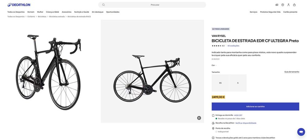 Bicicleta Carbono Van Rysel EDR CF Ultegra - Tamanho S - Com Garantia