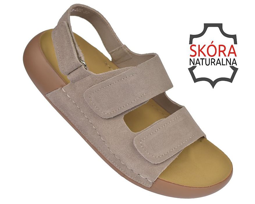 Szare sandały damskie skórzane na platformie rzepy JK/S-3-222 roz 38