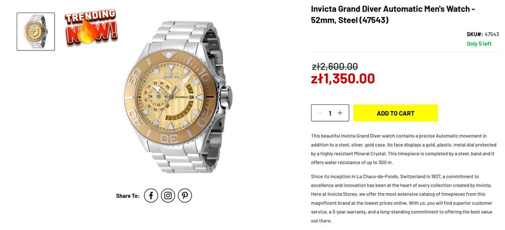 Zegarek Męski invicta Grand Diver 47543