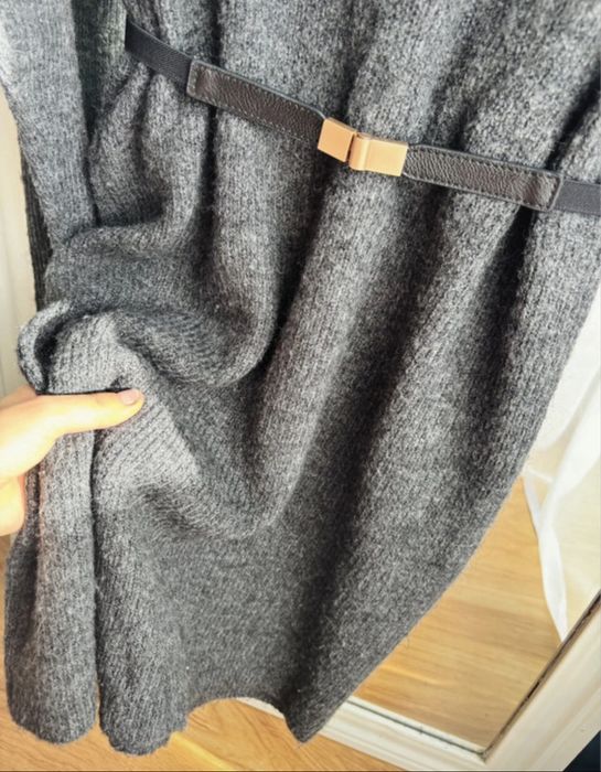 Sweter długi sukienka sweterkowa golf damski szary 36 Only