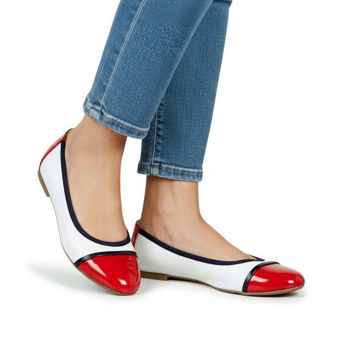 Baleriny nosek lakierowany biało czerwone wygodne 6427 rozm. 38