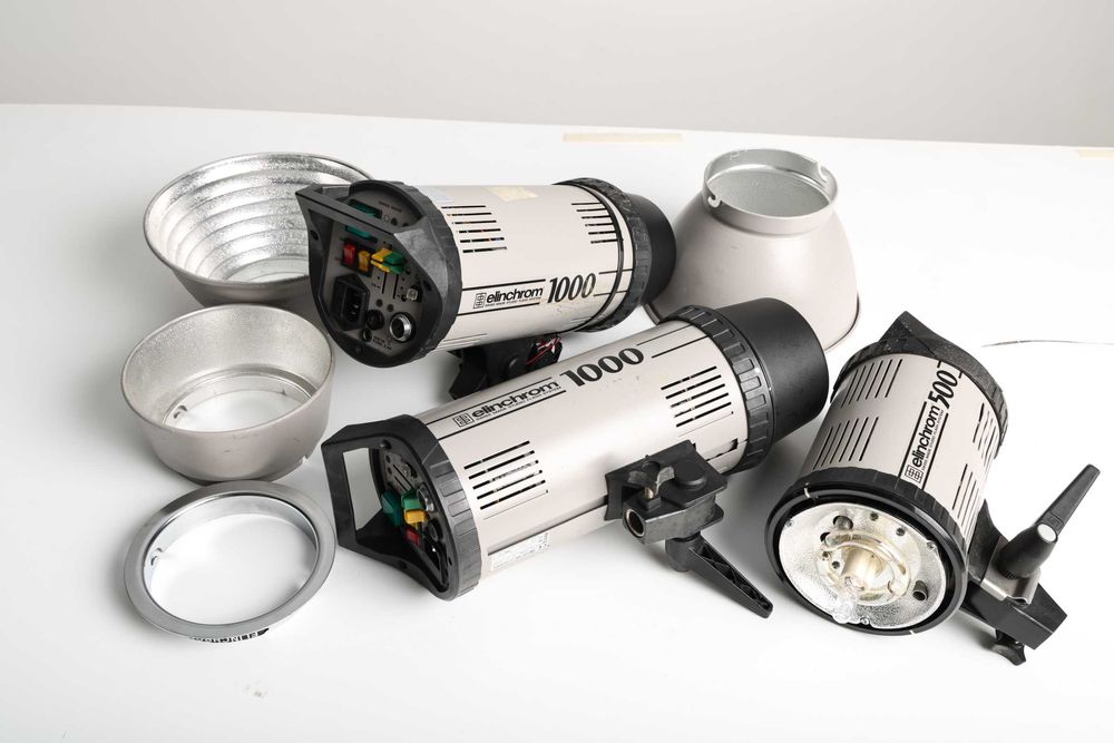 Iluminação flash de estúdio elinchrom 3 cabeças