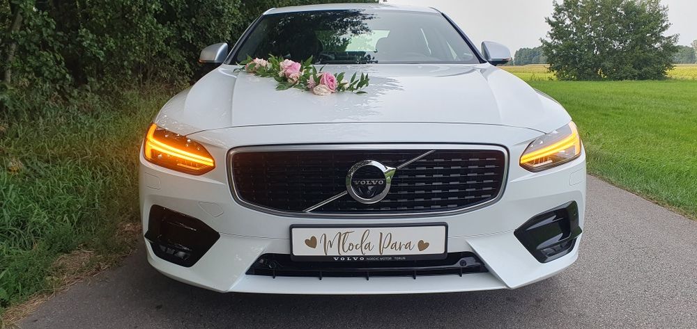Auto do ślubu Volvo S90 R-Design  Biała Perła / Dekoracja auta w cenie