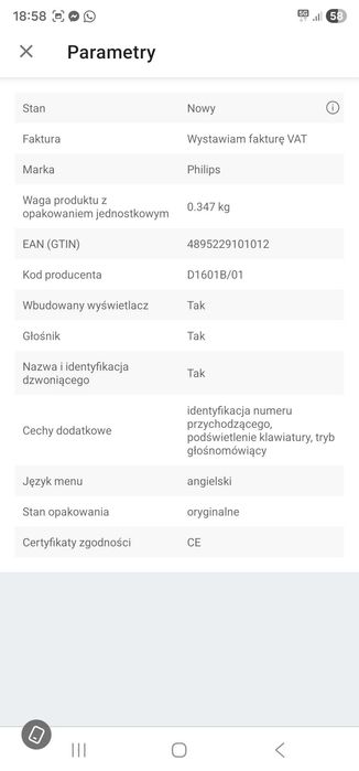 Telefon Philips D1601B - Nowy
