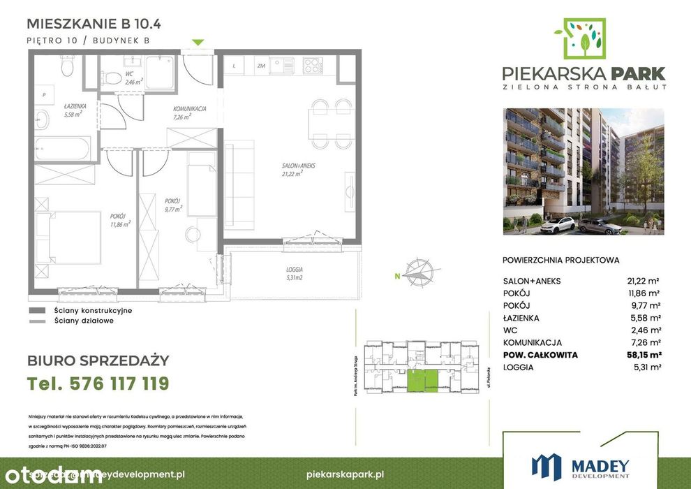 3-pokojowe mieszkanie 58m2 + loggia