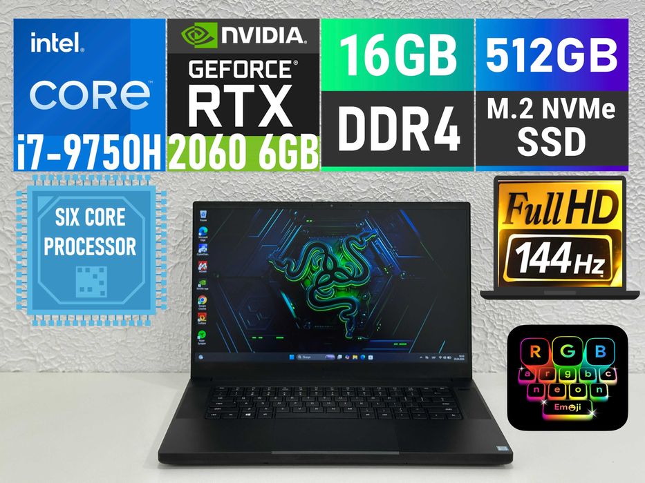 Ігровий Razer Blade 15/144hz/6(12)яд/i7-9750H/16Gb/512SSD/RTX2060 6gb