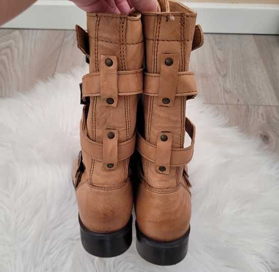 Brązowe (camelowe), skórzane buty / botki / workery, Wojas 37