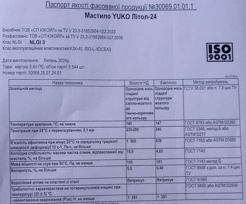 Мастило YUKO Літол-24 (картуш 0,4 л. )