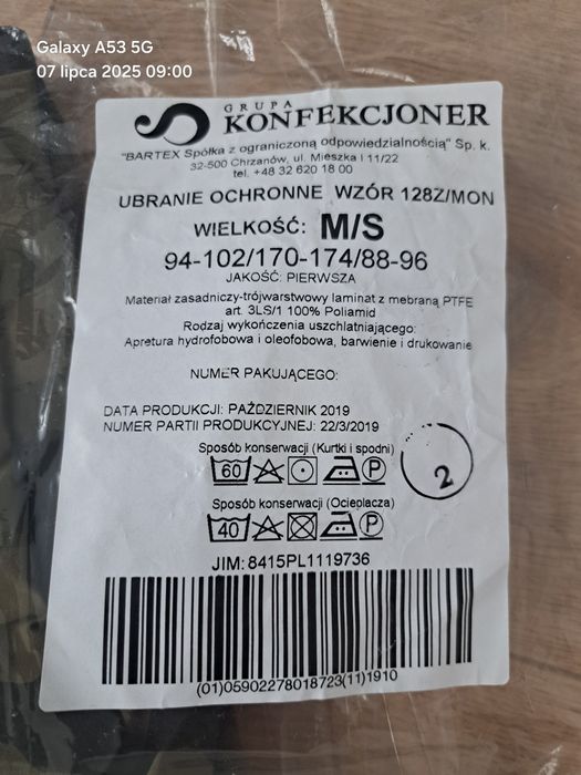 Spodnie gore tex wzór 128Z/MON ROZMIAR M/S