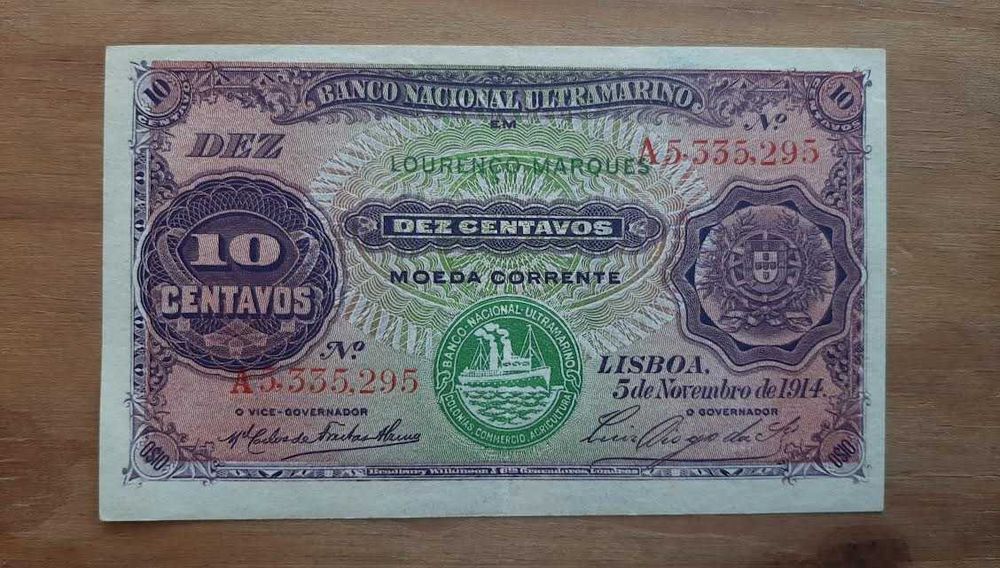 Nota Moçambique 10 Centavos Português 1914 - com 112 anos!