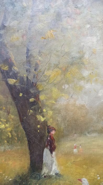 Obraz olejny na płótnie – MARCILLO (OLOT) – scena figuralna, sygnowany