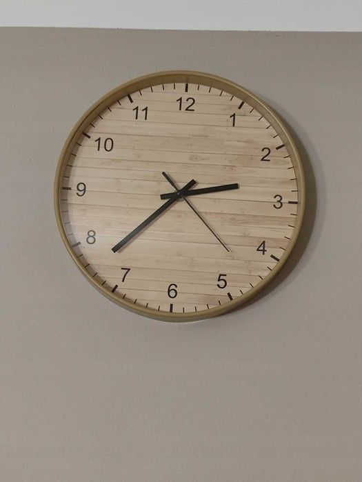 Drewniany Zegar Beżowy Cichy Zegar Ścienny Drewno 25Cm Minimalistyczny