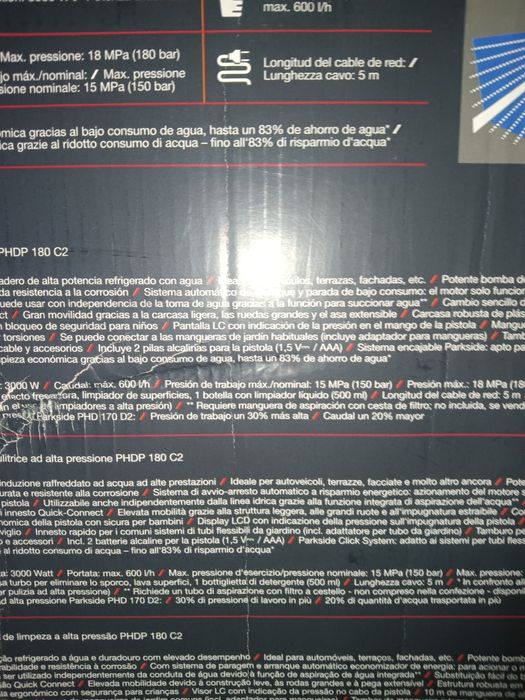 Máquina de lavar pressão Parkside 180bar