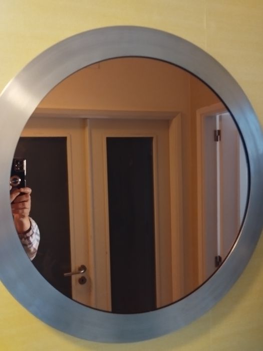 Espelho  grande moldura  Inox decorativo redondo diâmetro 66cm diâm