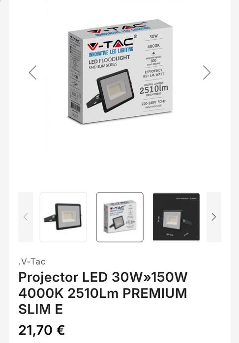 Projector LED 30W»150W 4000K 2510Lm PREMIUM SLIM E