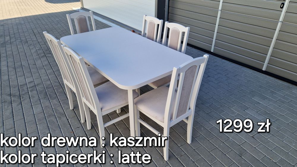 Nowe: Stół 80x140/180 + 6 krzeseł, KASZMIR+LATTE, dostawa cała POLSKA