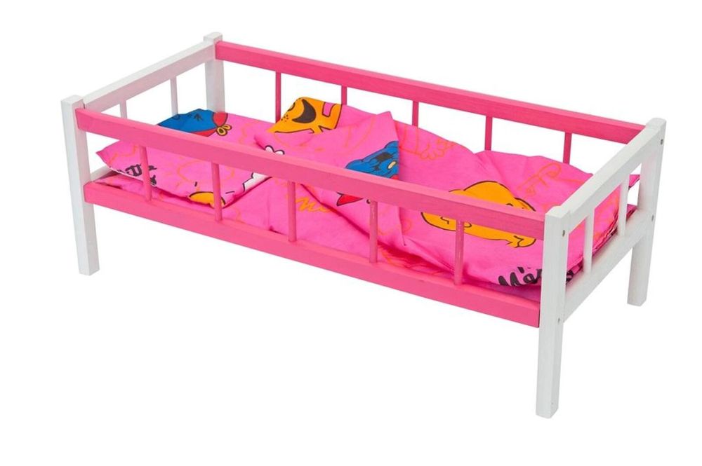 Łóżeczko różowe dla lalek z pościelą ,326x647 mm