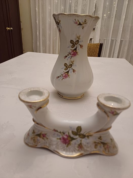 Porcelanowy wazon i świecznik firmy Chodzież