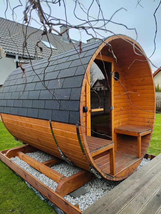 SAUNA OGRODOWA beczka 2,2x2,5 m **nowa niższa cena**