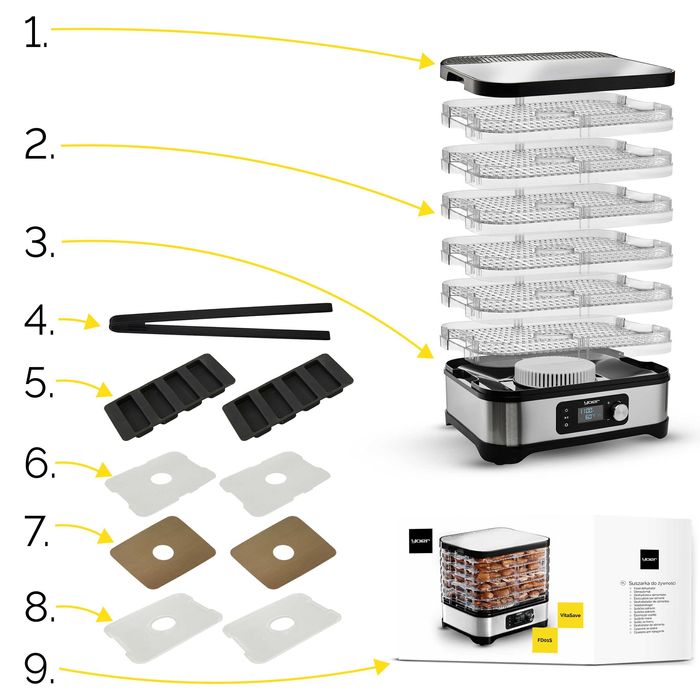10w1 duża suszarka do grzybów owoców ziół yoer 450w inox timer +6