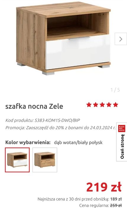 Szafka nocna kolekcja ZELE firmy BRW