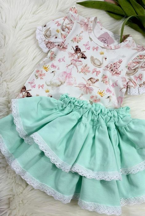 Wyprzedaż!Zula Handmade bluzka w baletnice i łabędzie koronka 86 cm