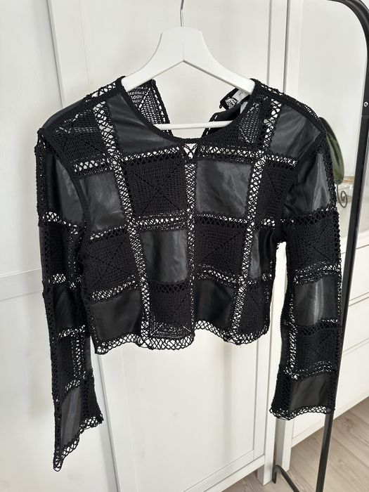 Zara bluzka z ecco skóry z ażurowymi wstawkami 36