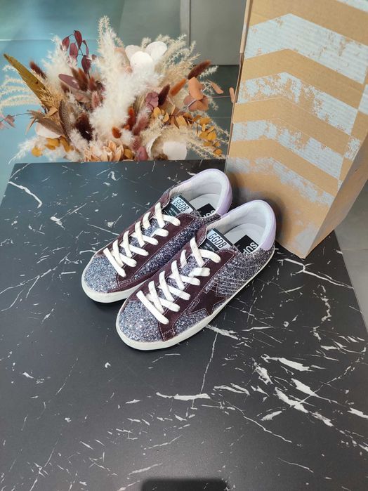 Кеди Golden Goose Super-Star in Glitter with Brown Star and Lilac Heel Tab