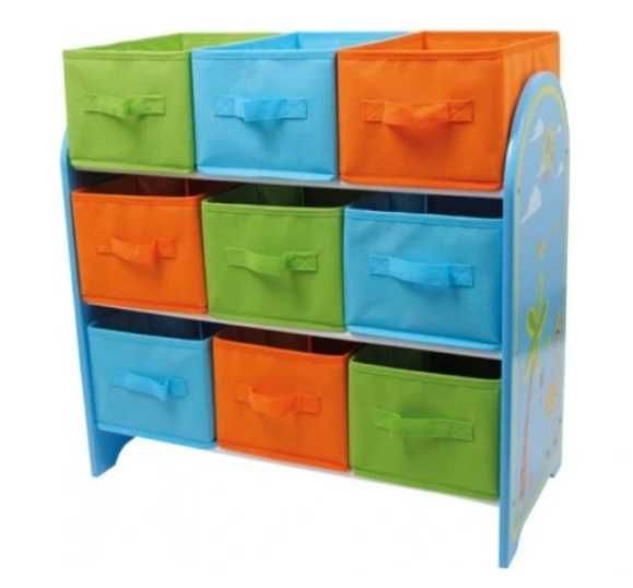 Regał Organizer na zabawki - Drewniana szafka + 9 boxów