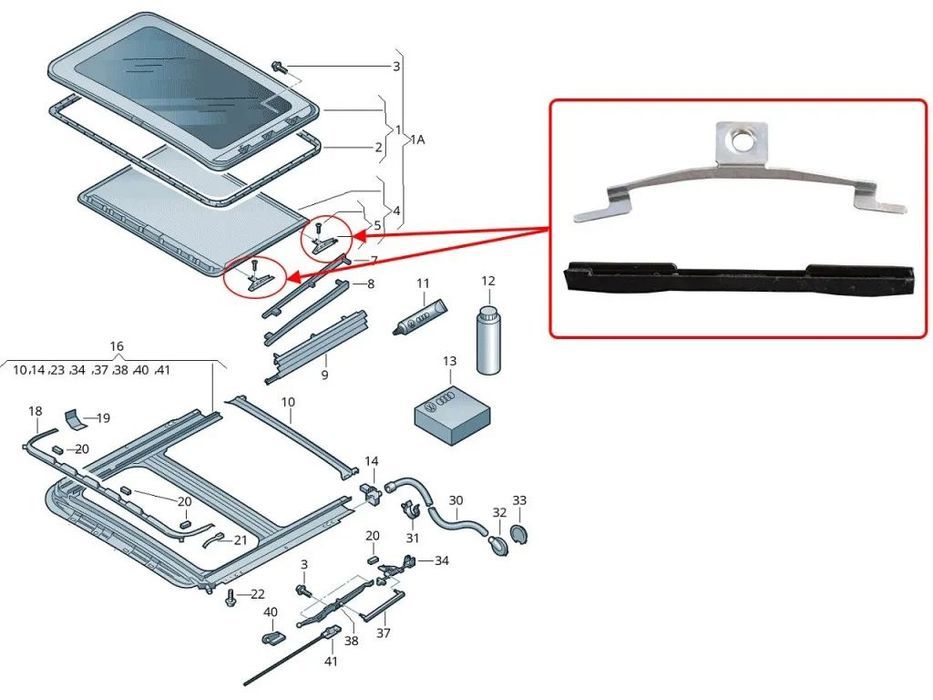 Kit guia reparação tejadilho tecto solar VW Golf Passat 4B0877165