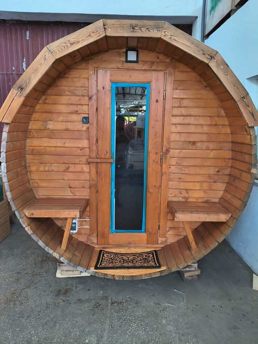 Sauna ogrodowa beczka 4-5 osób | 95 mm | piec 6 kW | transport