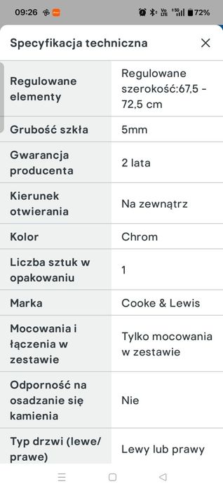 Drzwi prysznicowe wahadlowe  70