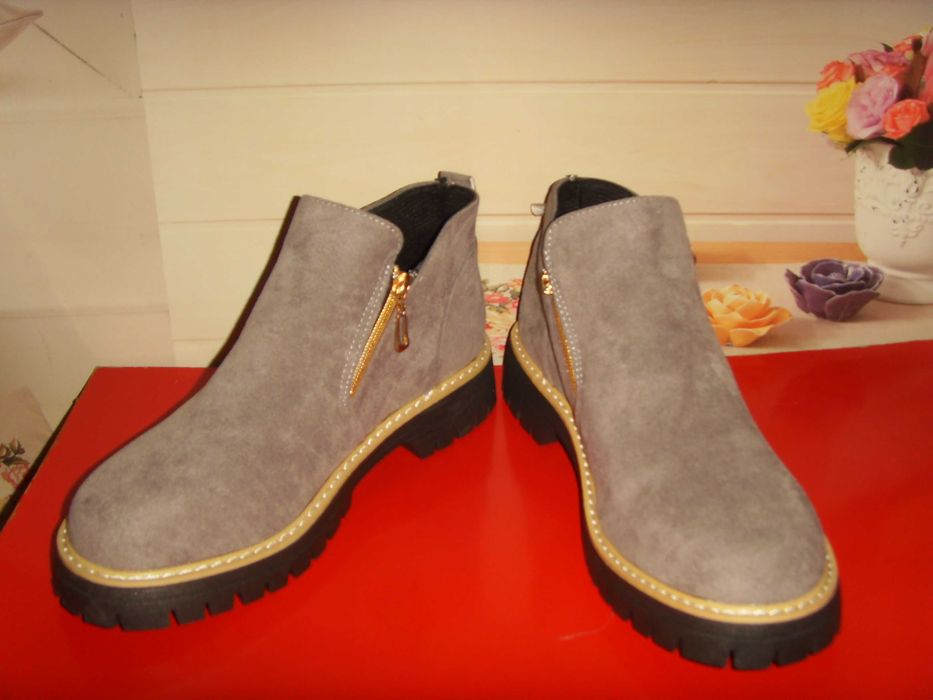 Botki Damskie, Szare, Styl Casual, Nowe, Tanio
