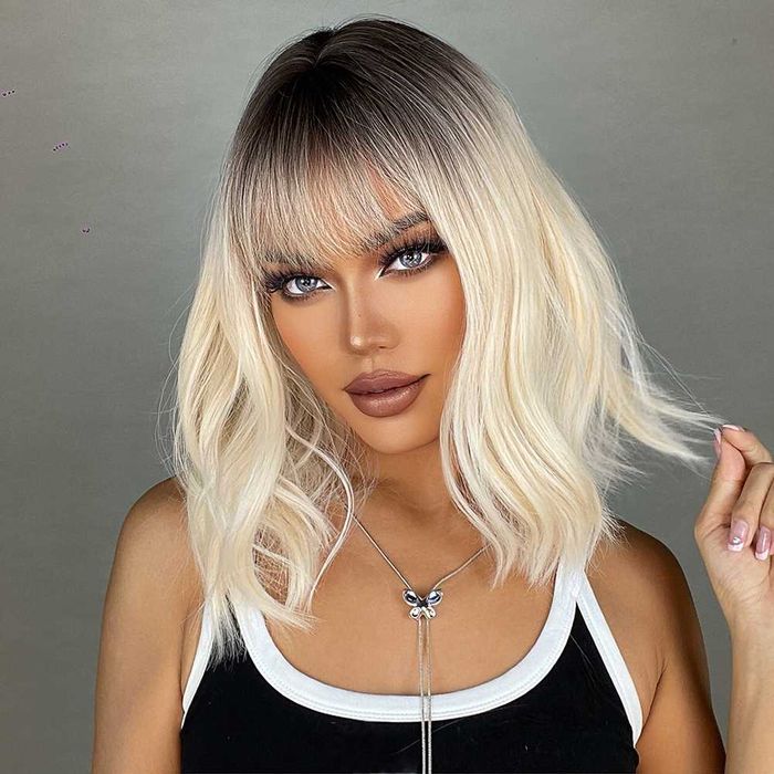 Nowa peruka bob chłodny blond ombre Na codzień włosy jak naturalne