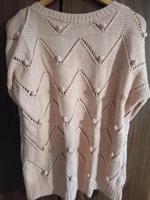 Sweter ażurowy Orsay 100% bawełna pudrowy róż wiosna casual sport
