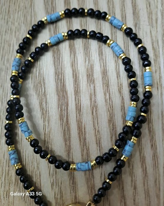 Nowy choker z czarnego onyksu i turkusu