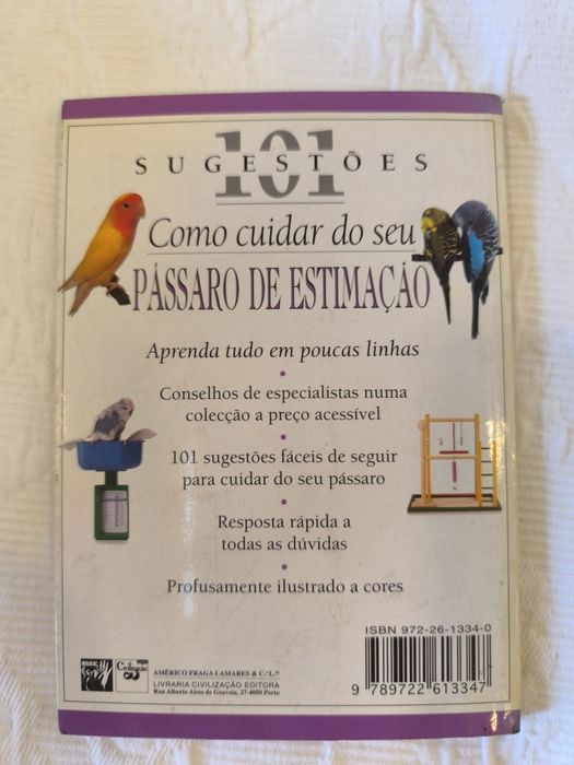 Livro 101 sugestões de como cuidar do seu pássaro de estimação Oeiras