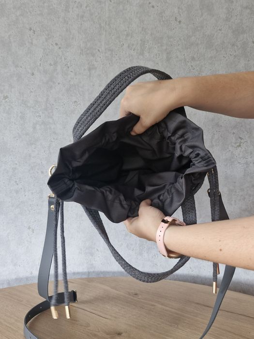Torebka ze sznurka handmade ciemny szary piękna