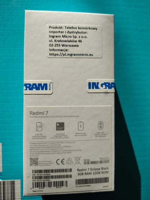 Telefon Redmi 7 - 3/32 GB Eclipse Black - cały zestaw + szkło