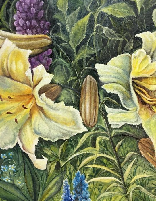 Картина олійна “Лілії” на полотні, 30×50 см, ручна робота, без рами